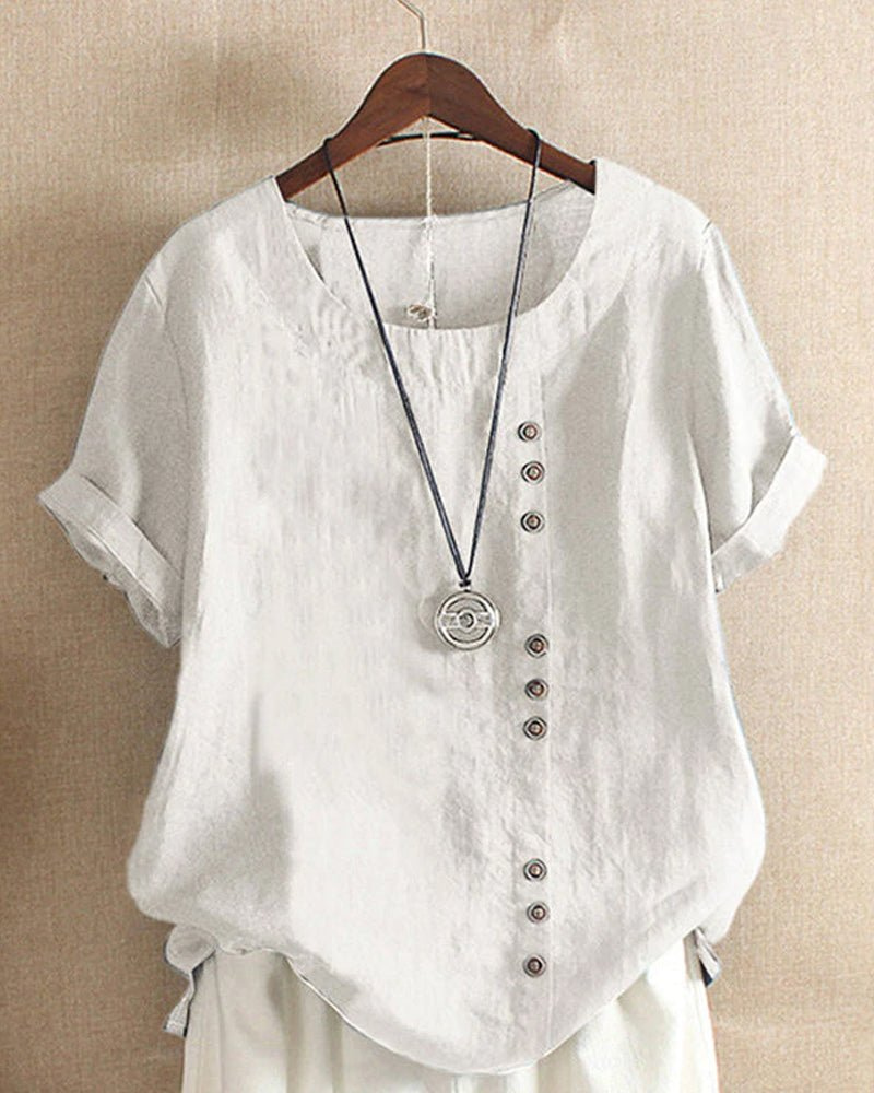 Women's Casual Linen Short Sleeve Button Front Tunic Top
