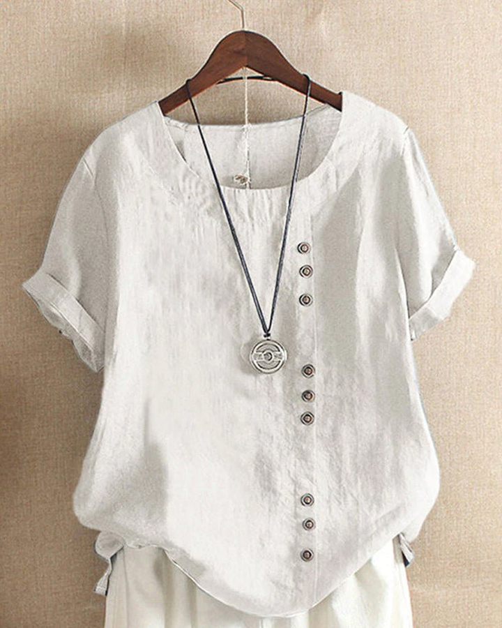Women's Casual Linen Short Sleeve Button Front Tunic Top