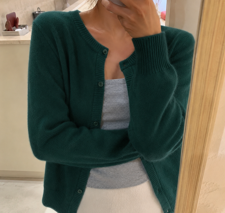 Women's Soft Knit Cardigan with Button Front and Round Neckline