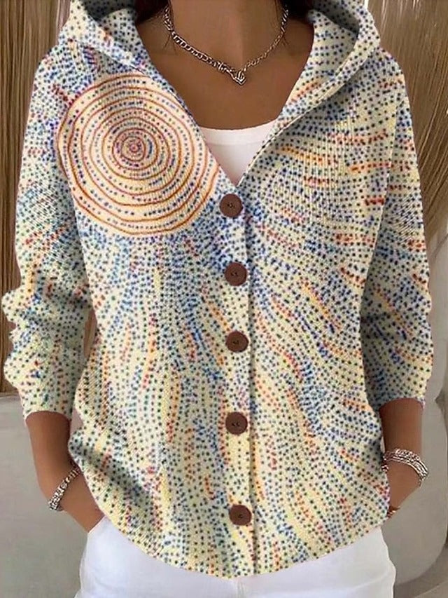 Women's Elegant Print Hooded Button Cardigan