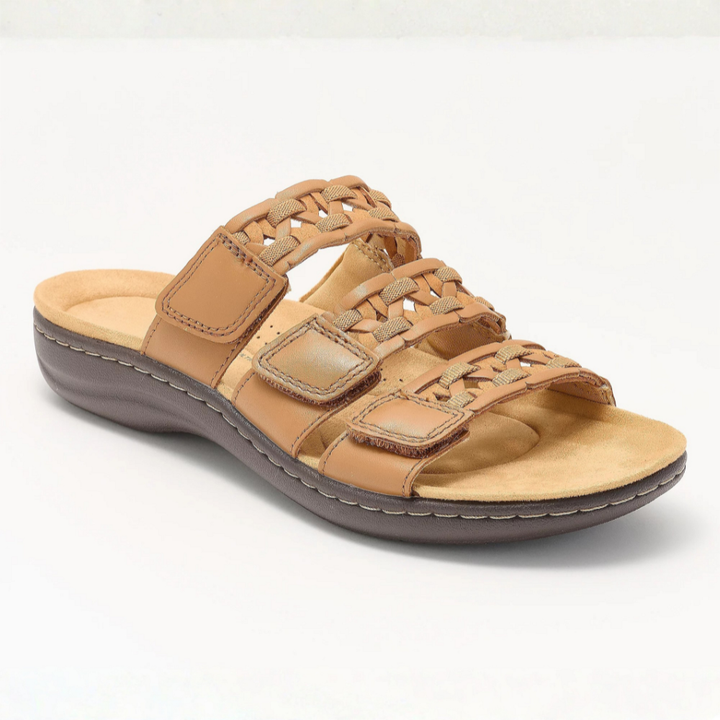 Women's Triple Strap Woven Leather Slide Sandals