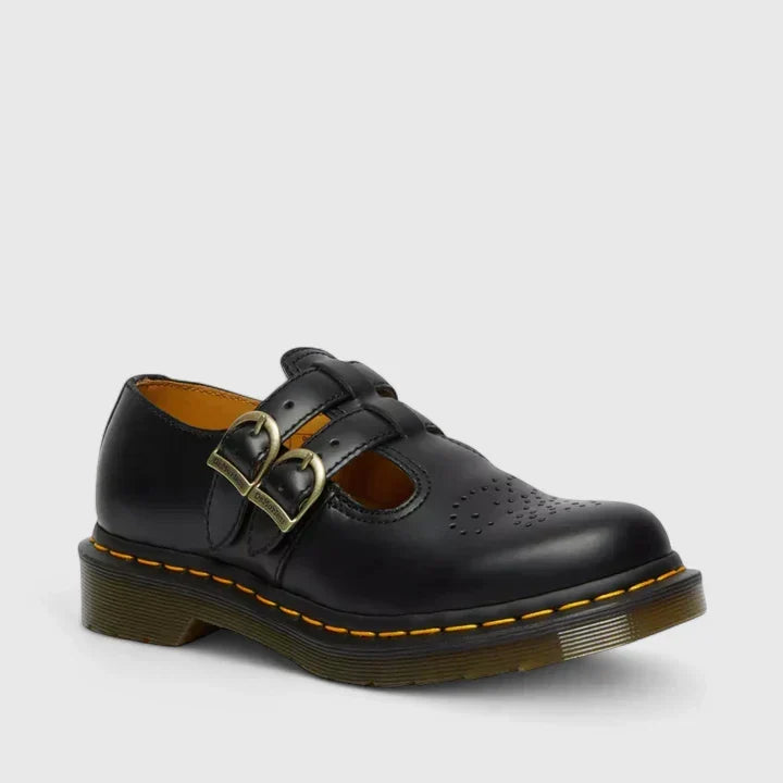 Women's Double Buckle Leather Mary Jane Flats