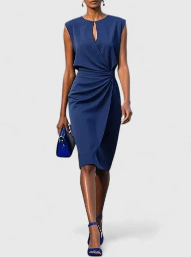 Women's Sleeveless Wrap Midi Dress Keyhole Neck Ruched