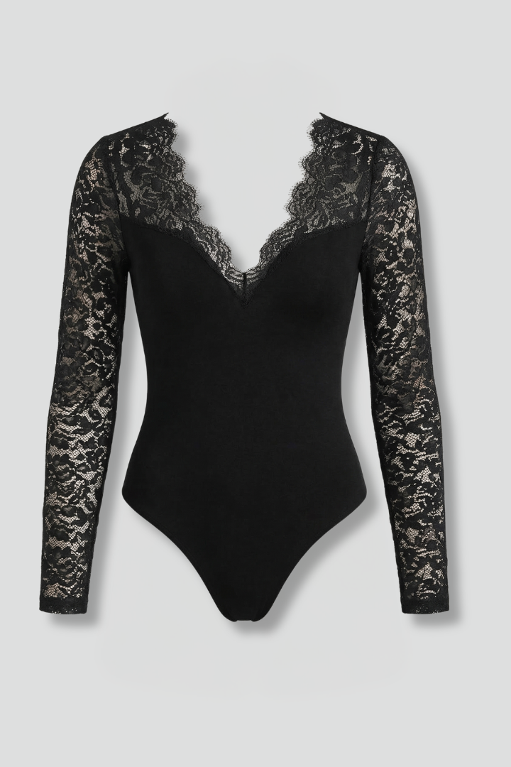 Women's Elegant Lace Long Sleeve V-Neck Fitted Blouse