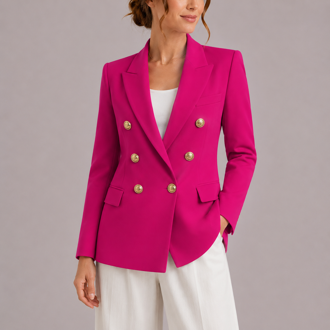 Women's Elegant Double-Breasted Blazer with Gold Buttons