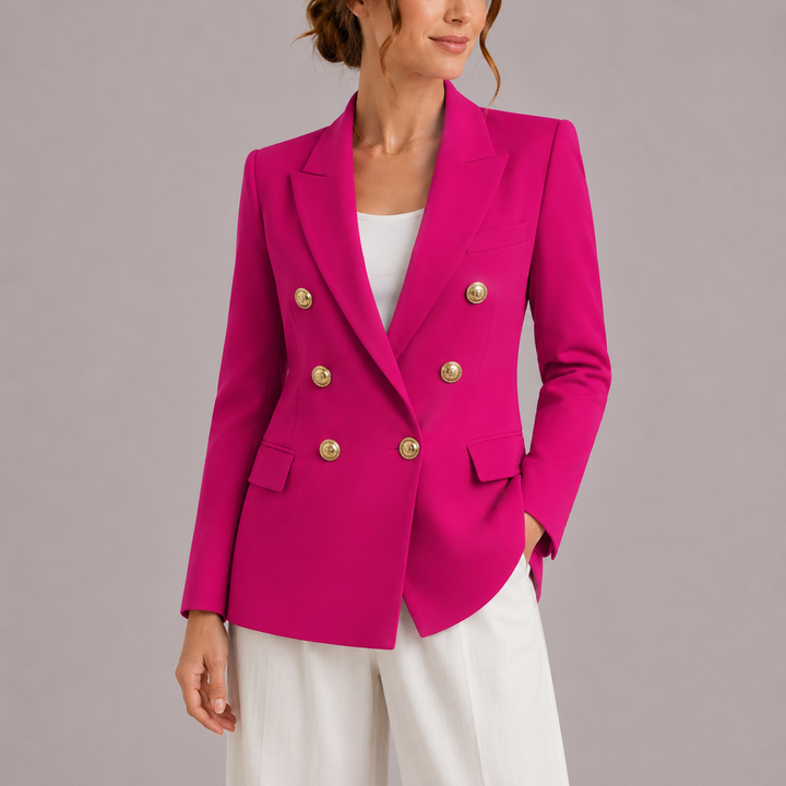 Women's Elegant Double-Breasted Blazer with Gold Buttons