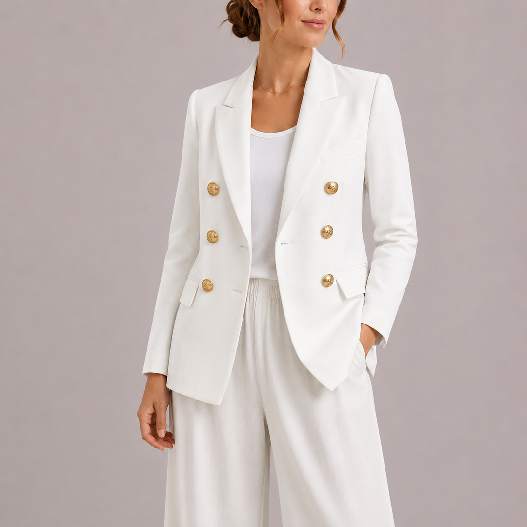 Women's Elegant Double-Breasted Blazer with Gold Buttons