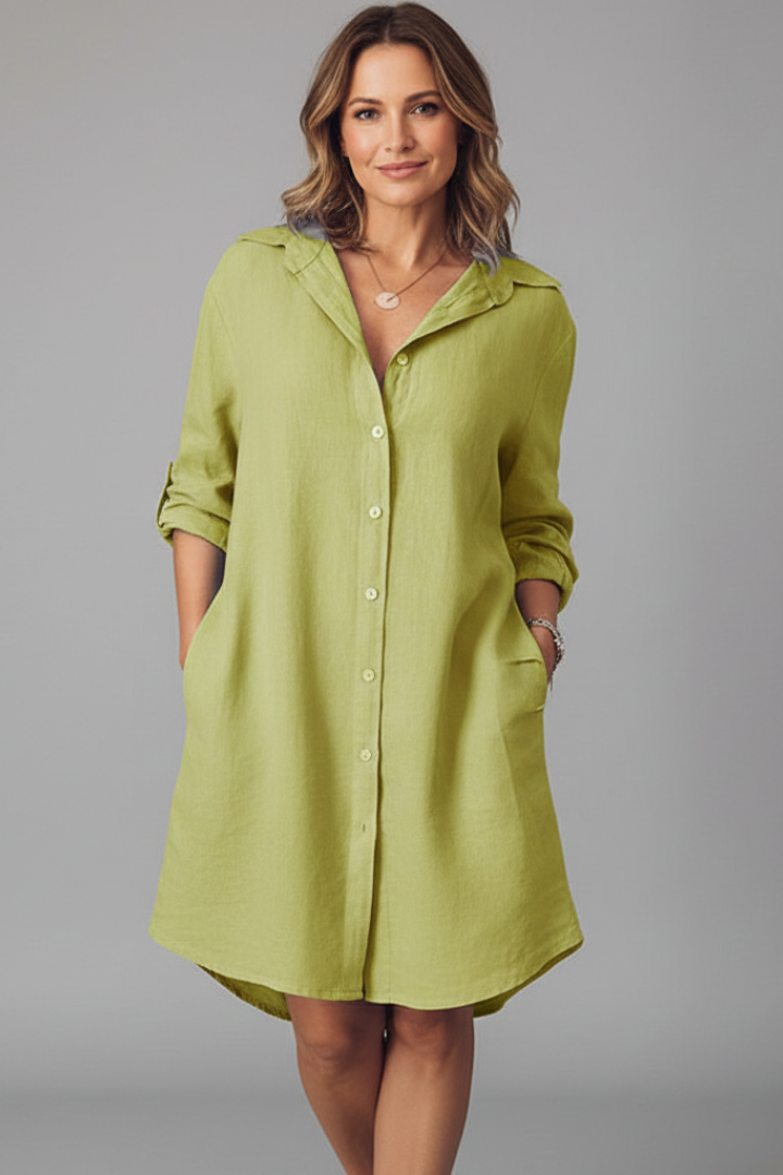 Women’s Shirt Dress with Turned Collar and Button Closure