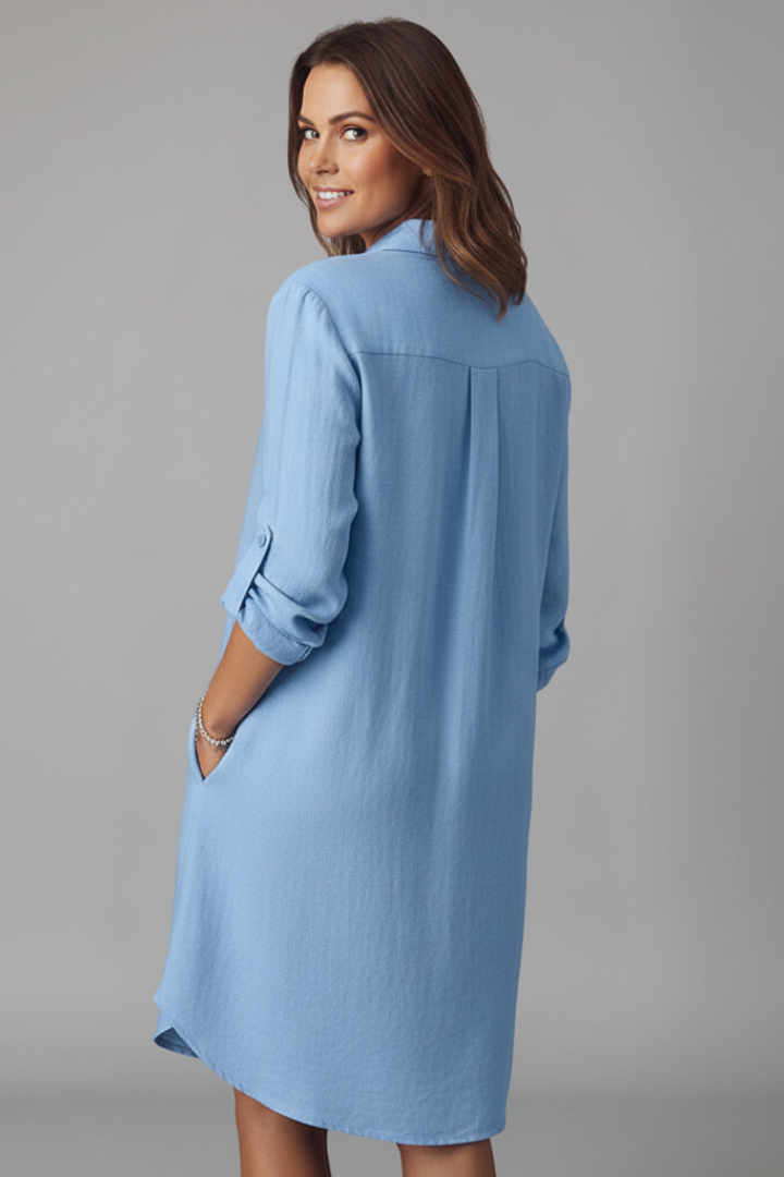 Women’s Shirt Dress with Turned Collar and Button Closure