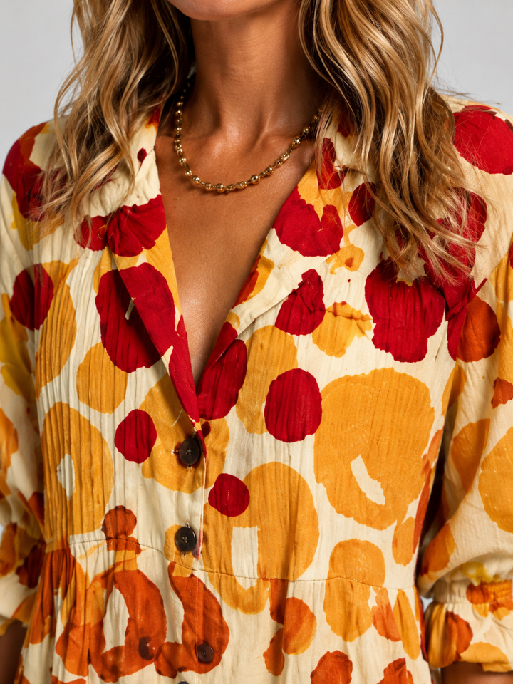 Women's Abstract Print V-Neck Button Front Relaxed Maxi Dress