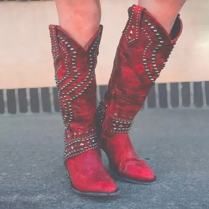Women's Orthopaedic Studded Western Knee High Boots