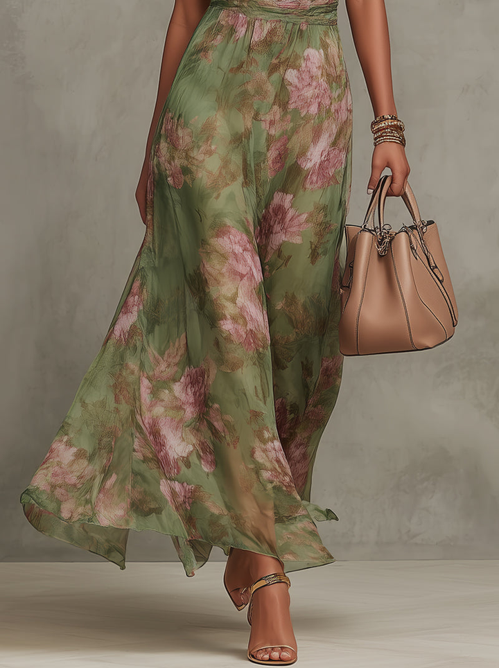 Women's Elegant Floral Halter Neck Maxi Dress Sleeveless