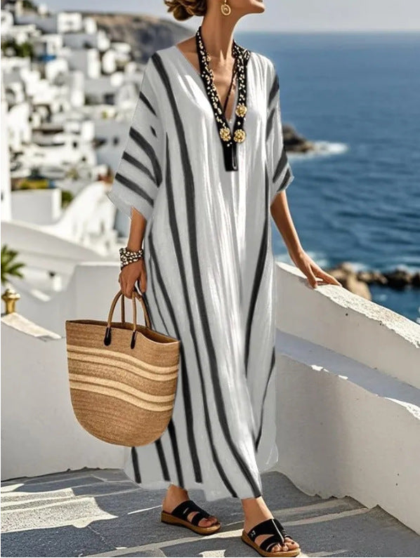 Women's Lightweight Striped Kaftan Maxi Dress