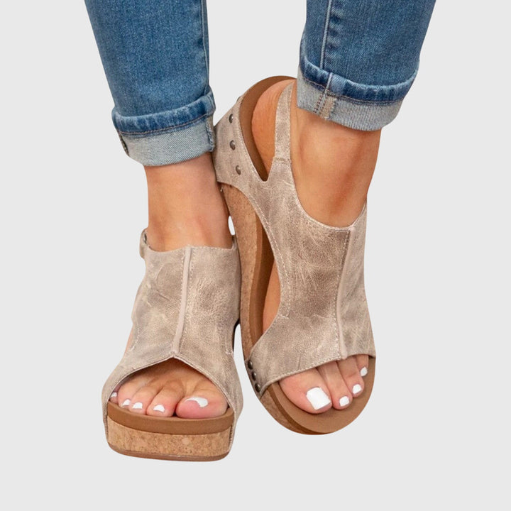 Women's Orthopaedic Taupe Cork Wedge Sandals