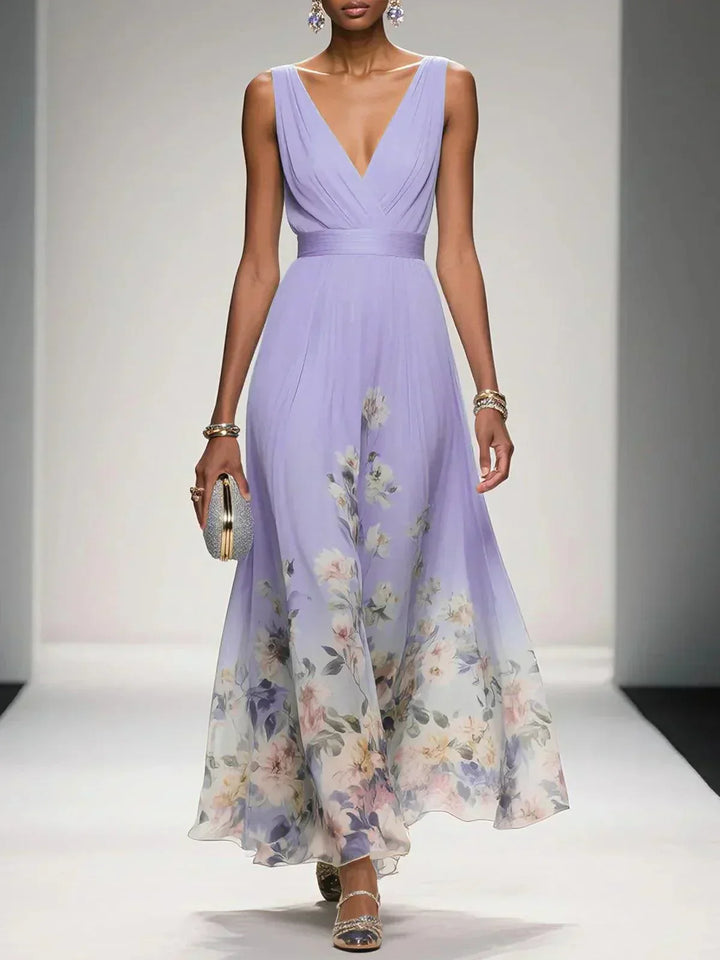 Women's Floral Print Wedding Guest Maxi Dress V-Neck