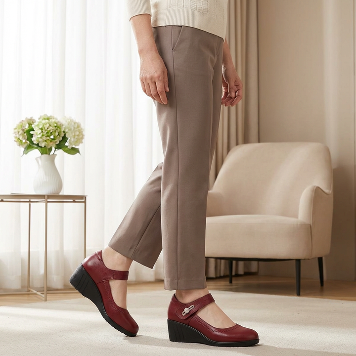 Women's Orthopaedic Leather Mary Jane Wedge Comfort Shoes