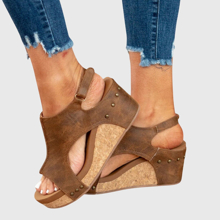 Women's Orthopaedic Taupe Cork Wedge Sandals