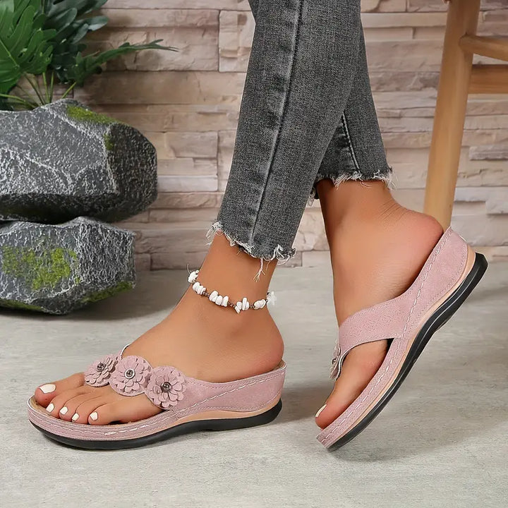 Women's Orthopedic Flower Wedge Thong Sandals