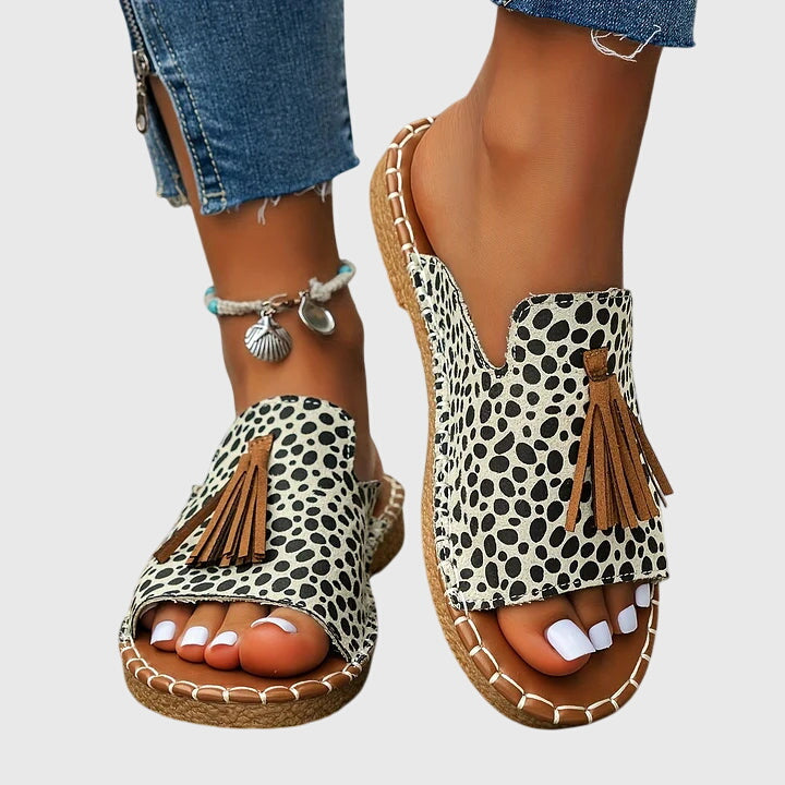 Women's Orthopaedic Boho Print Tassel Slip-On Flat Sandals