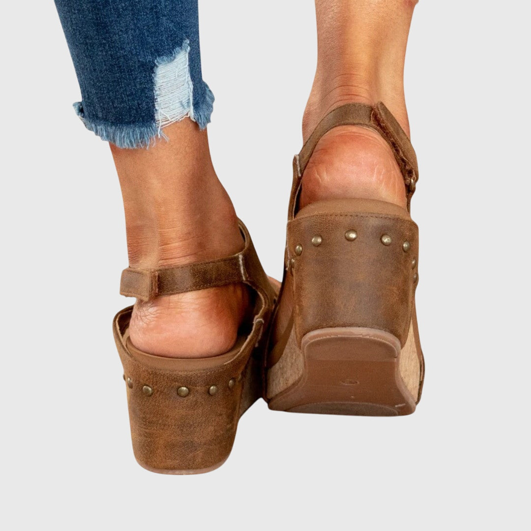 Women's Orthopaedic Taupe Cork Wedge Sandals