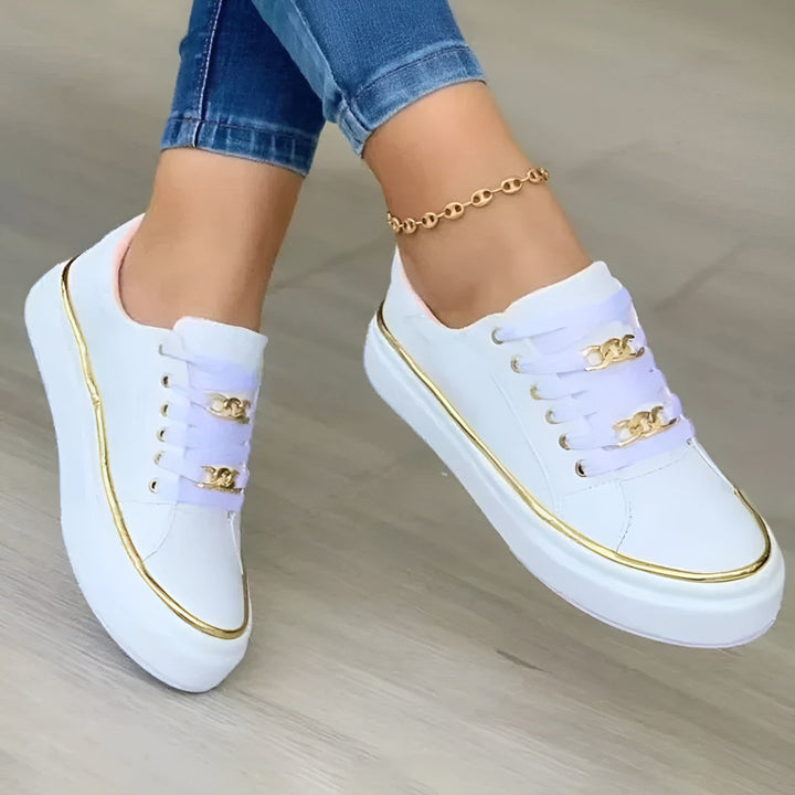 Women's Comfortable Platform Lace-Up Shoes Gold Chain Detail