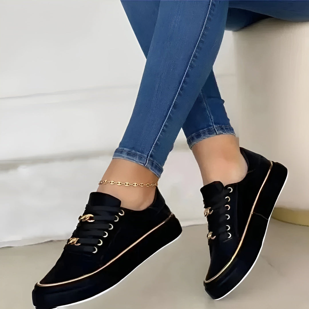 Women's Comfortable Platform Lace-Up Shoes Gold Chain Detail