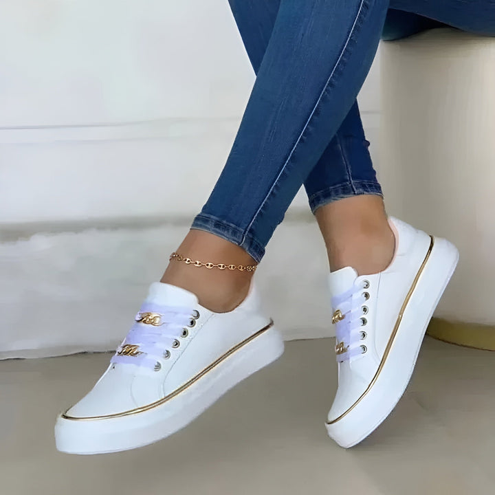 Women's Comfortable Platform Lace-Up Shoes Gold Chain Detail