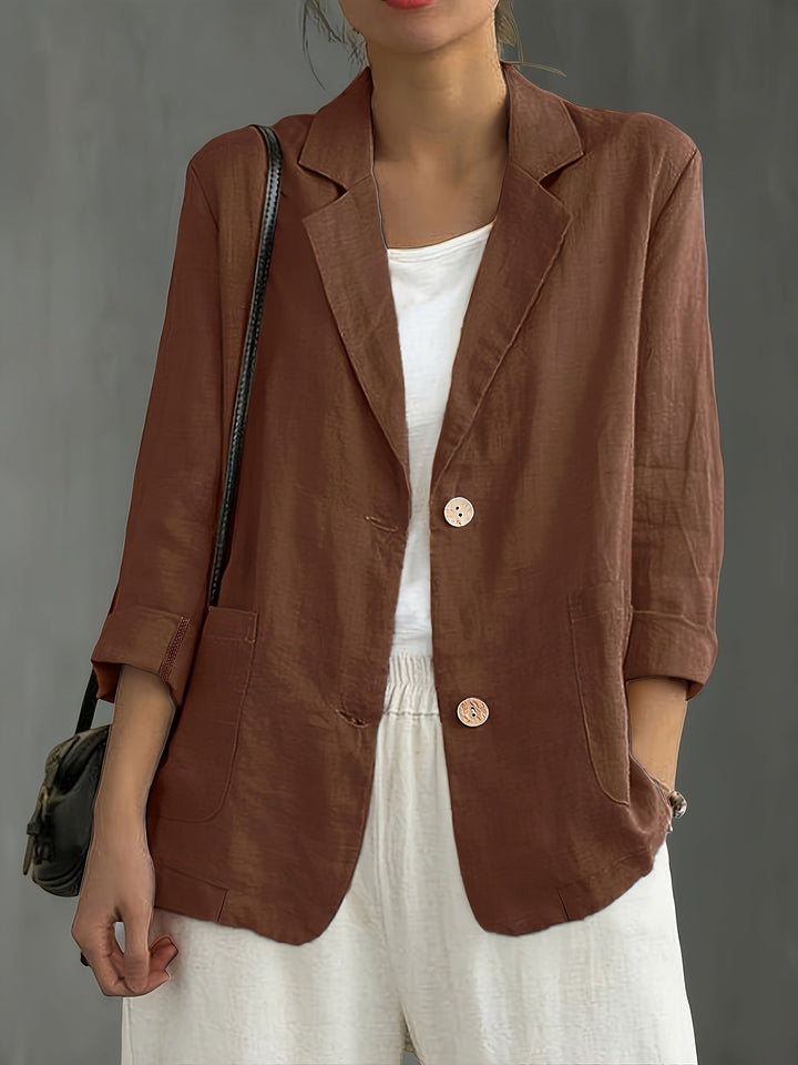 Linen Blazer Women Long Sleeve Button Front with Pockets