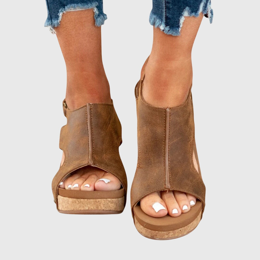Women's Orthopaedic Taupe Cork Wedge Sandals