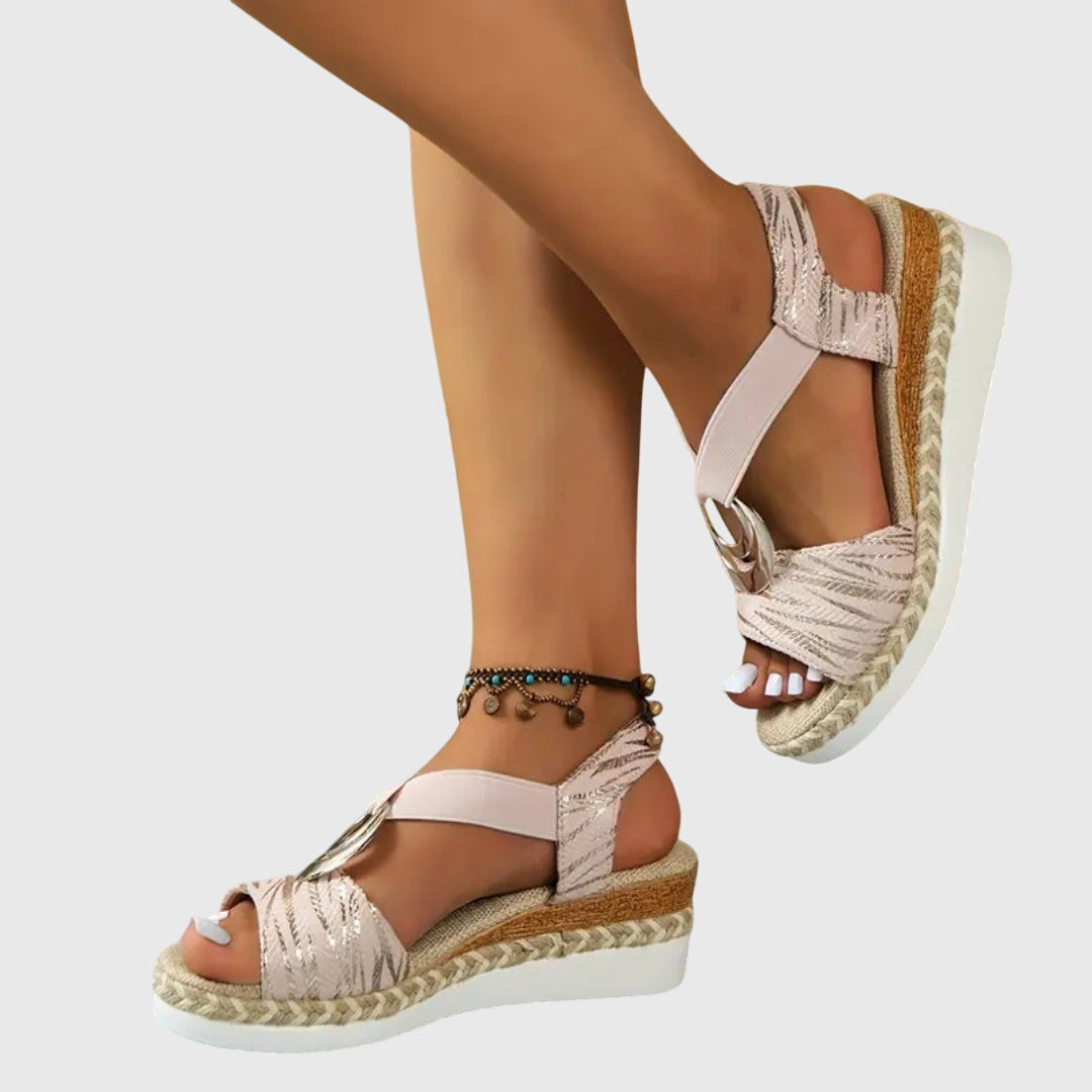Women's Orthopaedic Espadrille Wedge Sandals Metallic Trim