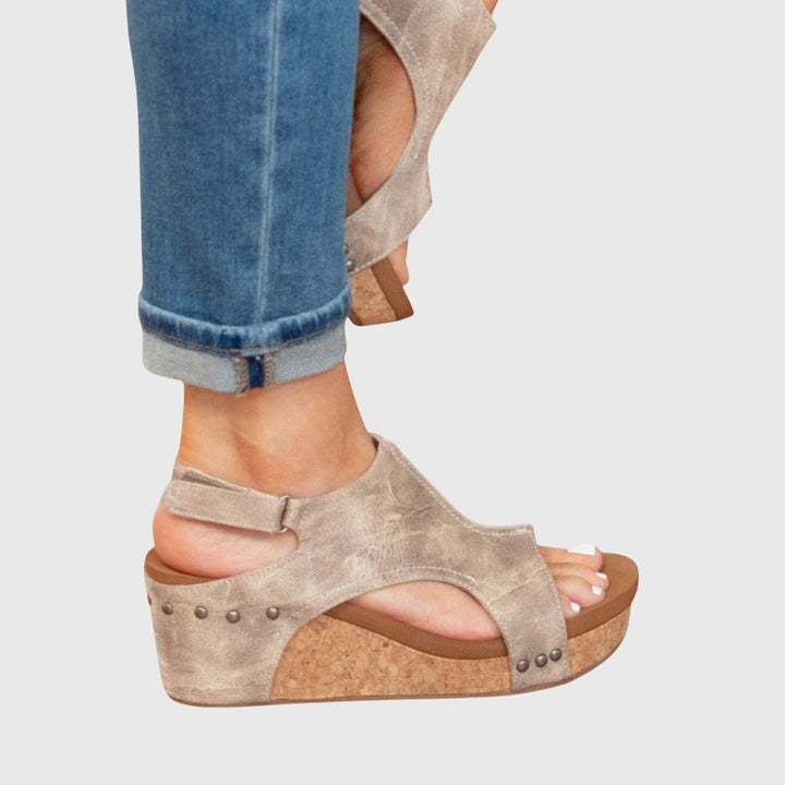 Women's Orthopaedic Taupe Cork Wedge Sandals
