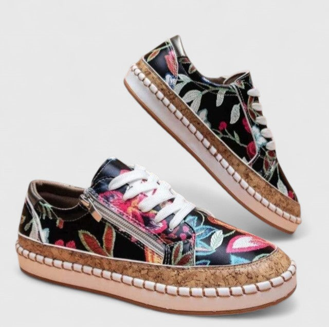 Women's Orthopedic Floral Print Platform Trainer Shoes Lace-Up
