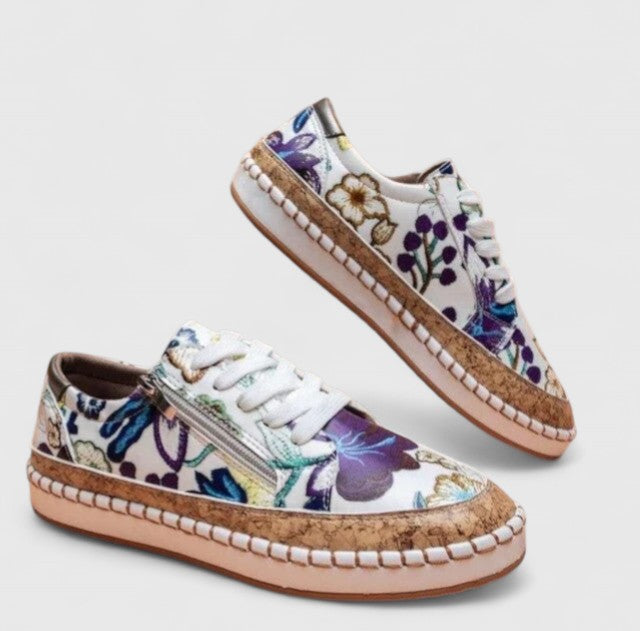 Women's Orthopedic Floral Print Platform Trainer Shoes Lace-Up