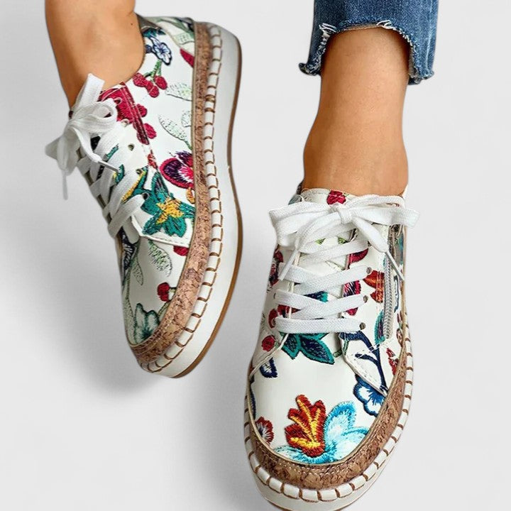 Women's Orthopedic Floral Print Platform Trainer Shoes Lace-Up