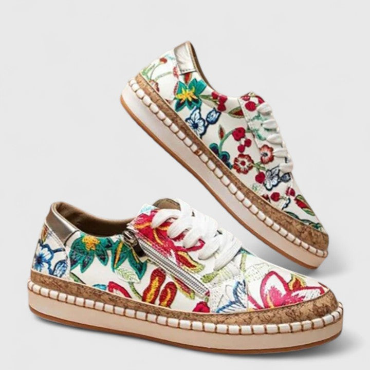Women's Orthopedic Floral Print Platform Trainer Shoes Lace-Up