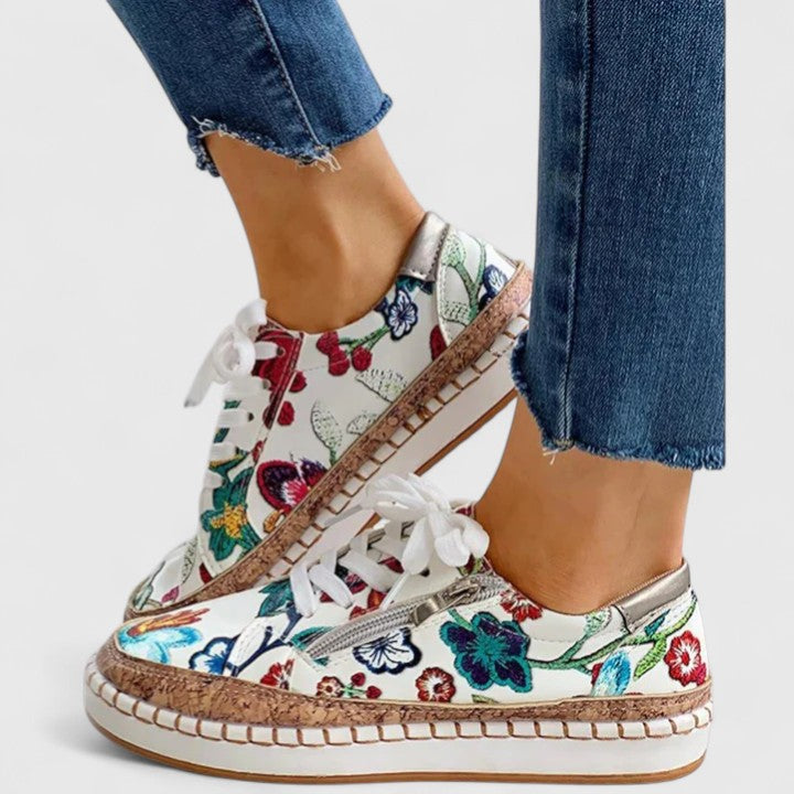 Women's Orthopedic Floral Print Platform Trainer Shoes Lace-Up