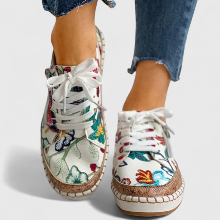 Women's Orthopedic Floral Print Platform Trainer Shoes Lace-Up