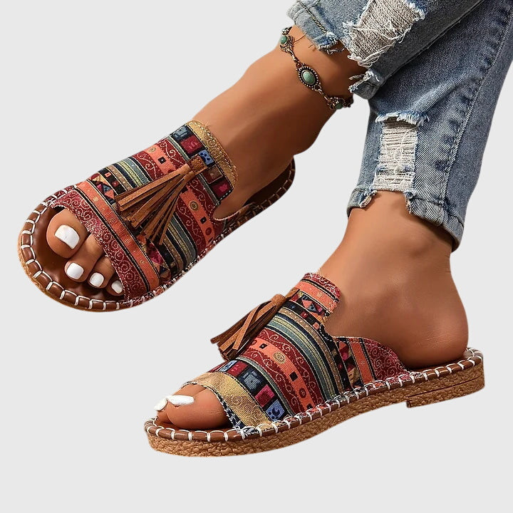 Women's Orthopaedic Boho Print Tassel Slip-On Flat Sandals