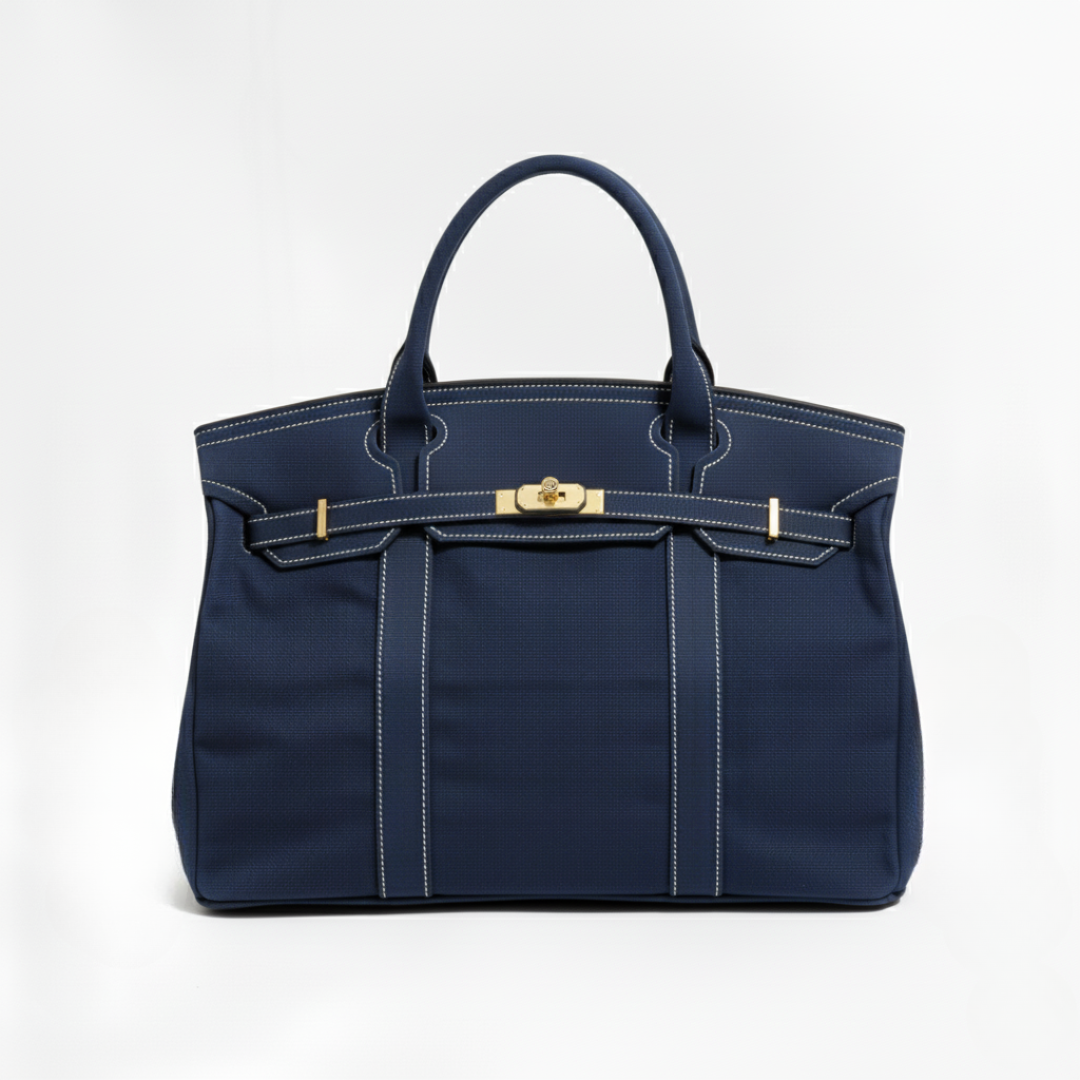 Women's Canvas Structured Tote Bag with Turn-Lock Closure