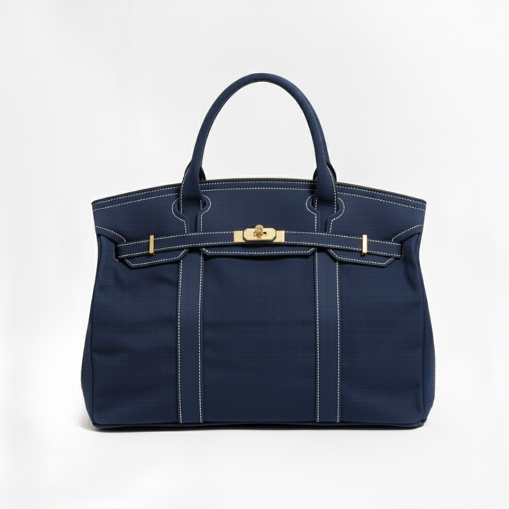 Women's Canvas Structured Tote Bag with Turn-Lock Closure