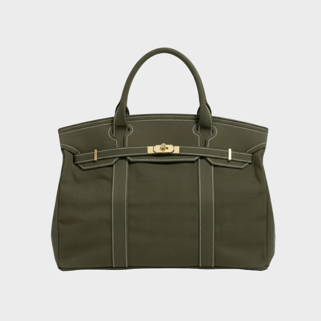 Women's Canvas Structured Tote Bag with Turn-Lock Closure