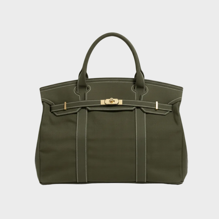Women's Canvas Structured Tote Bag with Turn-Lock Closure