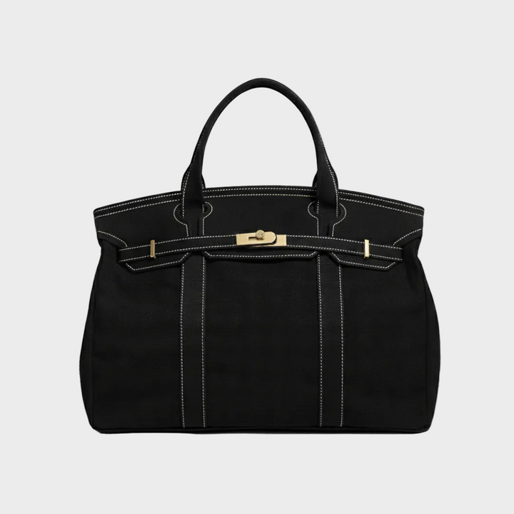 Women's Canvas Structured Tote Bag with Turn-Lock Closure