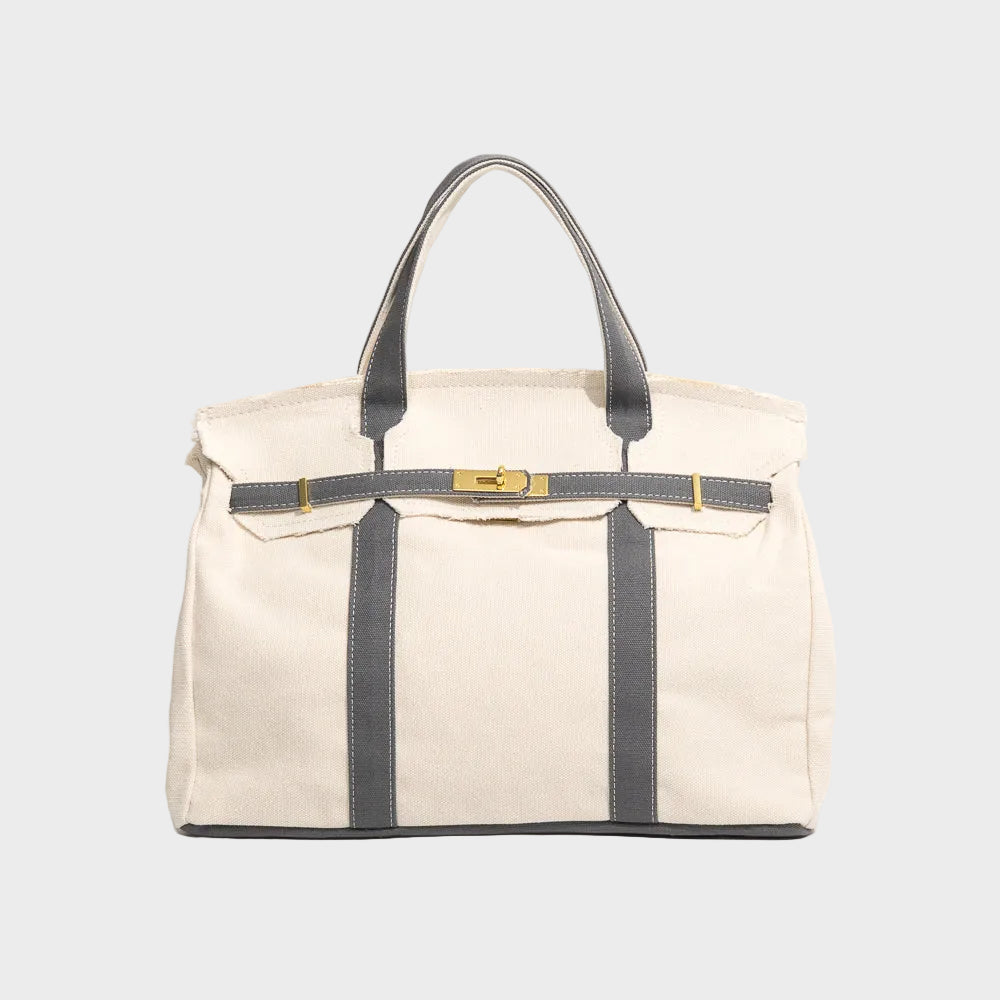 Women's Canvas Structured Tote Bag with Turn-Lock Closure