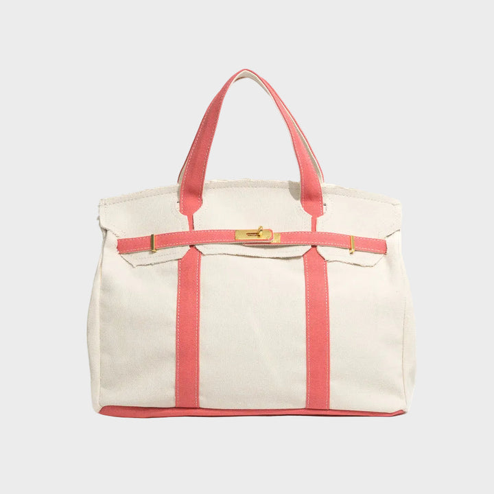 Women's Canvas Structured Tote Bag with Turn-Lock Closure