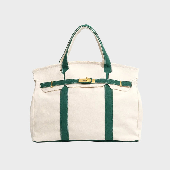 Women's Canvas Structured Tote Bag with Turn-Lock Closure