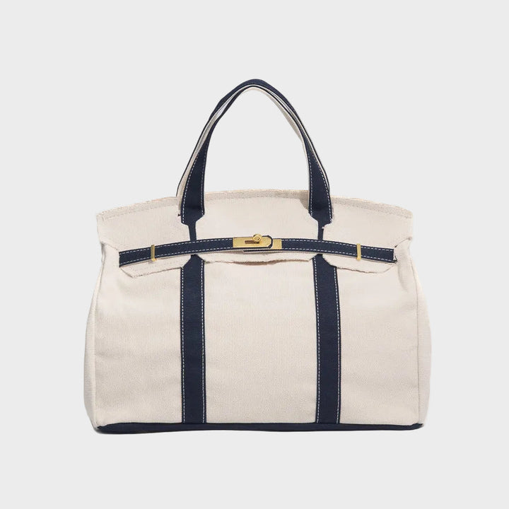 Women's Canvas Structured Tote Bag with Turn-Lock Closure