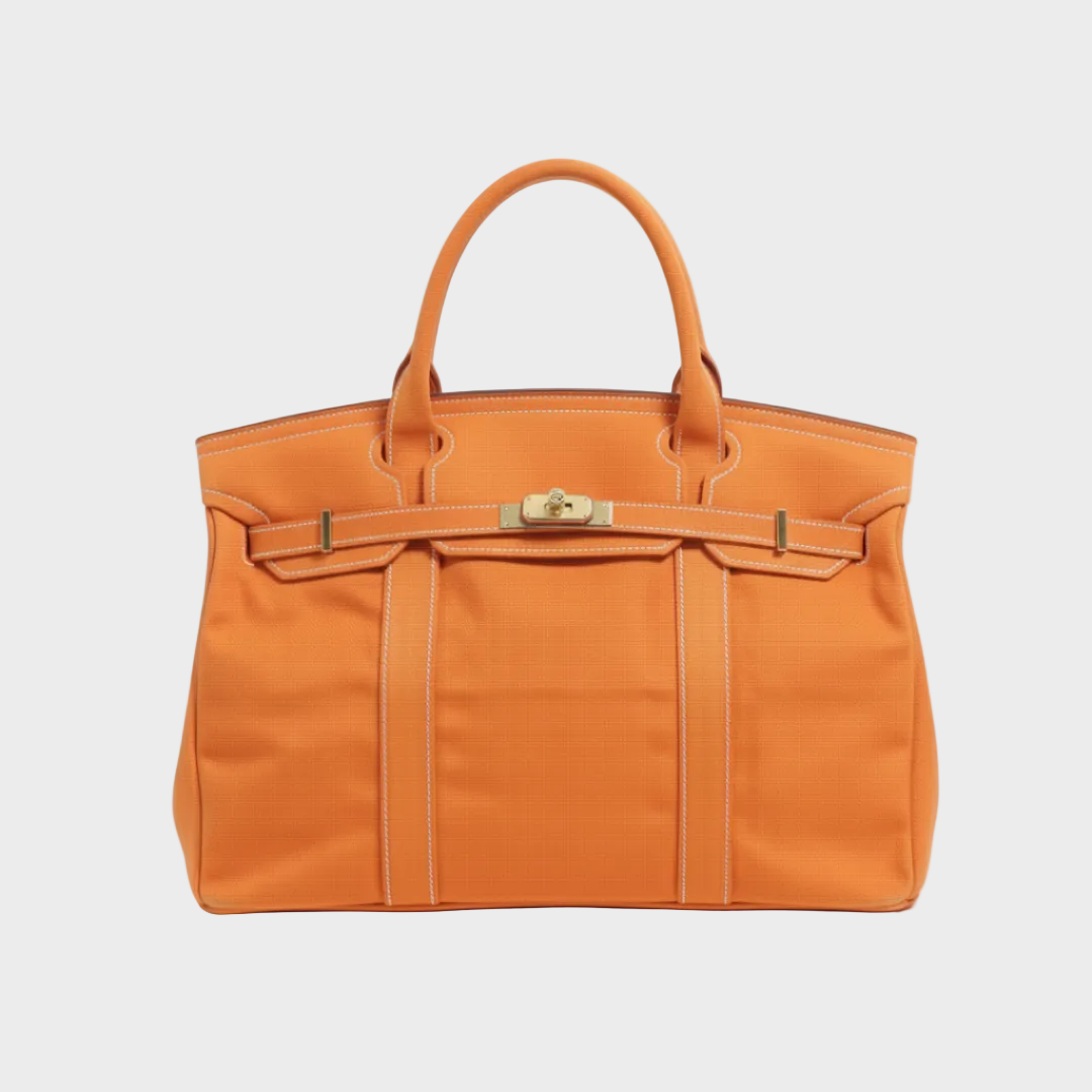 Women's Canvas Structured Tote Bag with Turn-Lock Closure