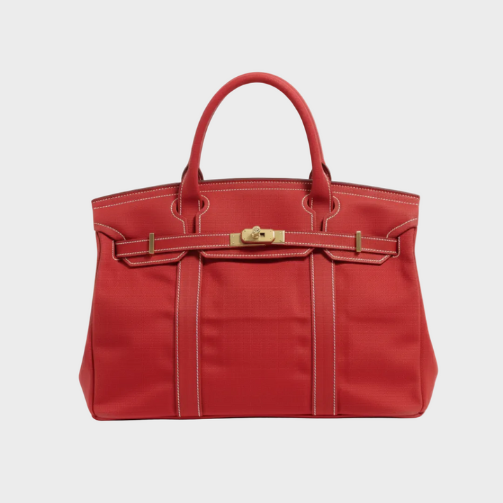 Women's Canvas Structured Tote Bag with Turn-Lock Closure