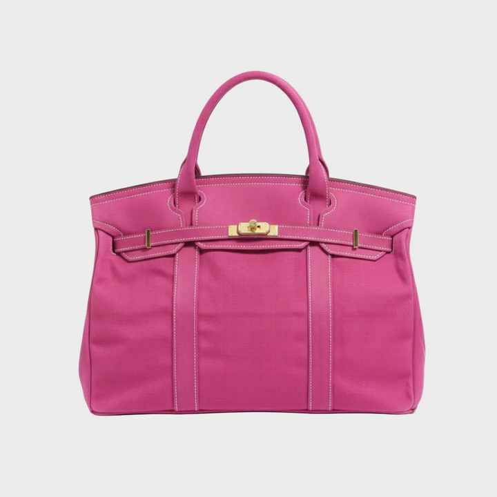 Women's Canvas Structured Tote Bag with Turn-Lock Closure